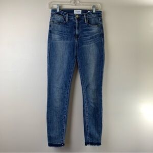 Frame Jeans Womens 27 Blue Le High Skinny Cotton Stretch Raw Hem Frayed Denim